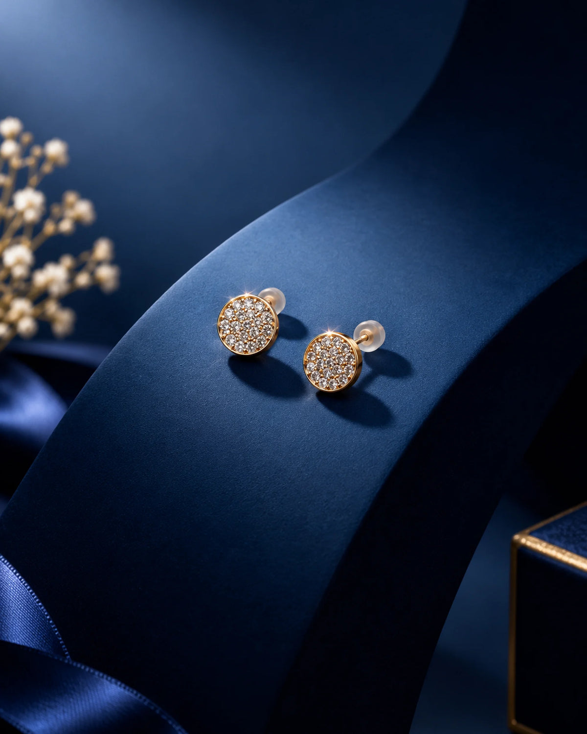 Round Pavé Crystal Stud Earrings - close-up detail view