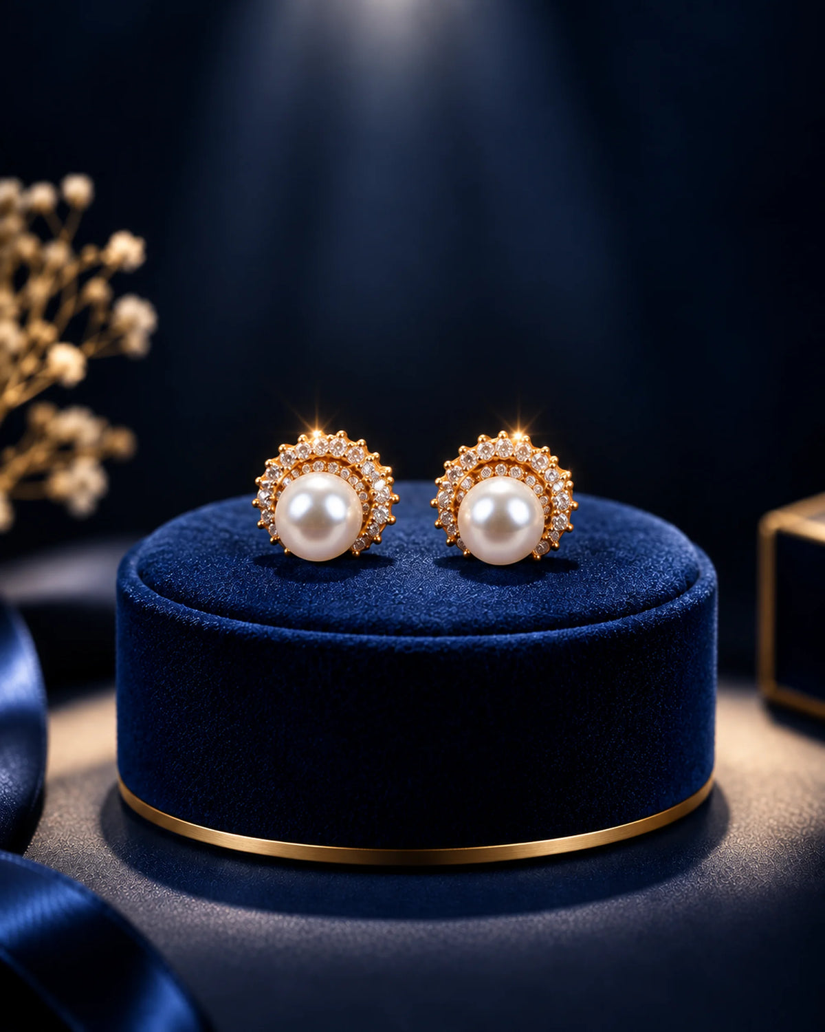Pearl Halo Gold-Tone Stud Earrings - alternate product view